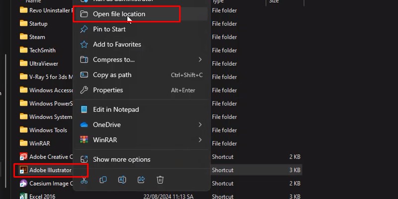 tiếp tục Chọn Open file location
