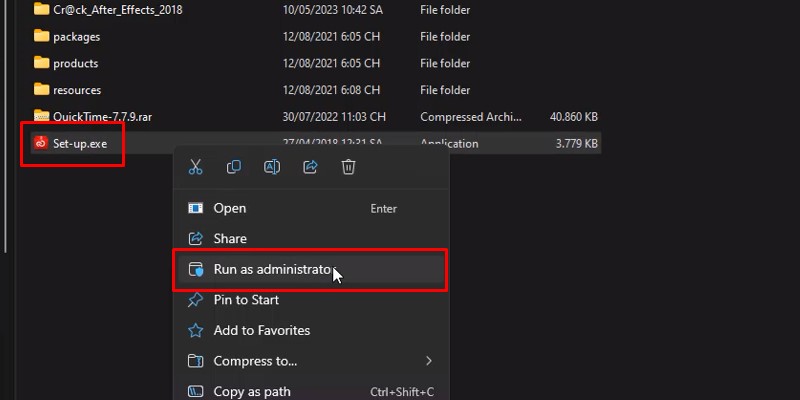 Chuột phải vào Set-up và chọn Run as Admin