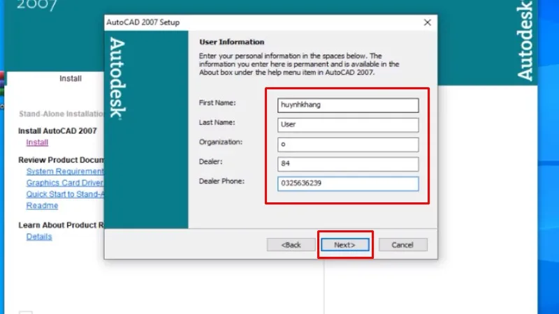 Điền thông tin của mình