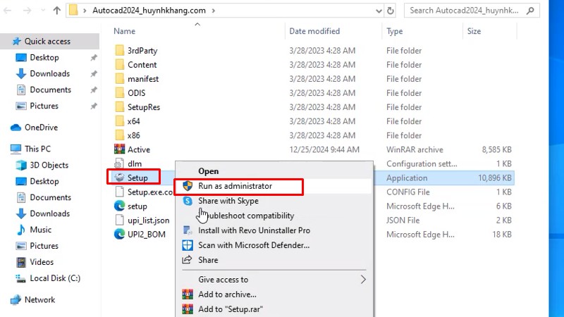 Chuột phải file Setup và chọn Run as admin...