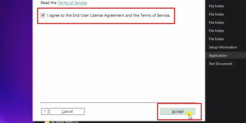 tích vô ô như hình và bấm Accept