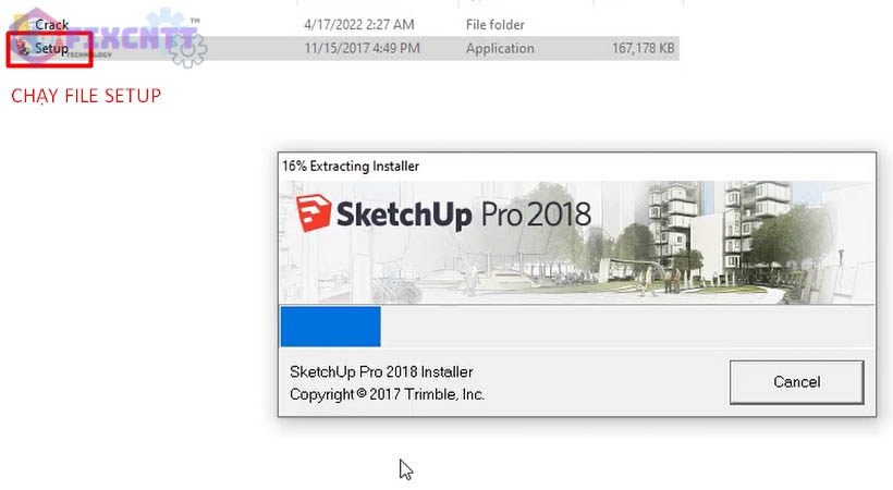 Chạy file setup cài Sketchup 2018