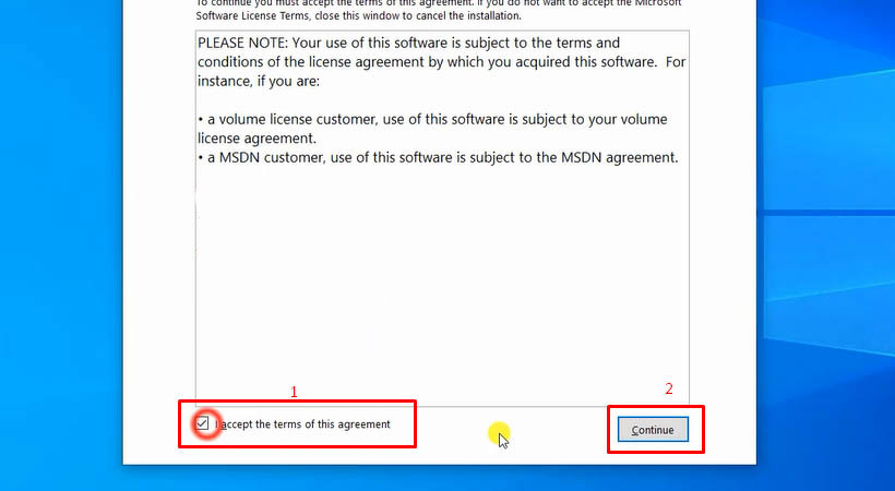 Bấm chọn vào ô “I accept the terms of this agreement”.