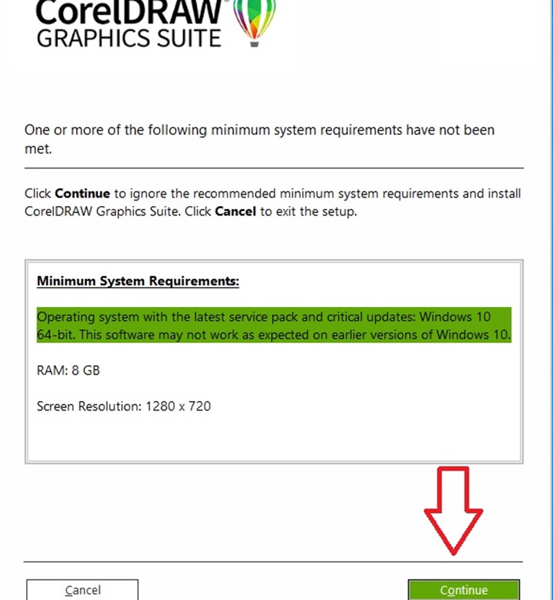 Nhấn “Continue” để tiếp tục quá trình cài đặt phần mềm