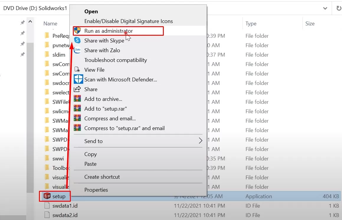 Click chuột phải chọn Run asministrator