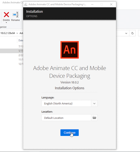 Chọn Continue để cài đặt adobe animate 2018